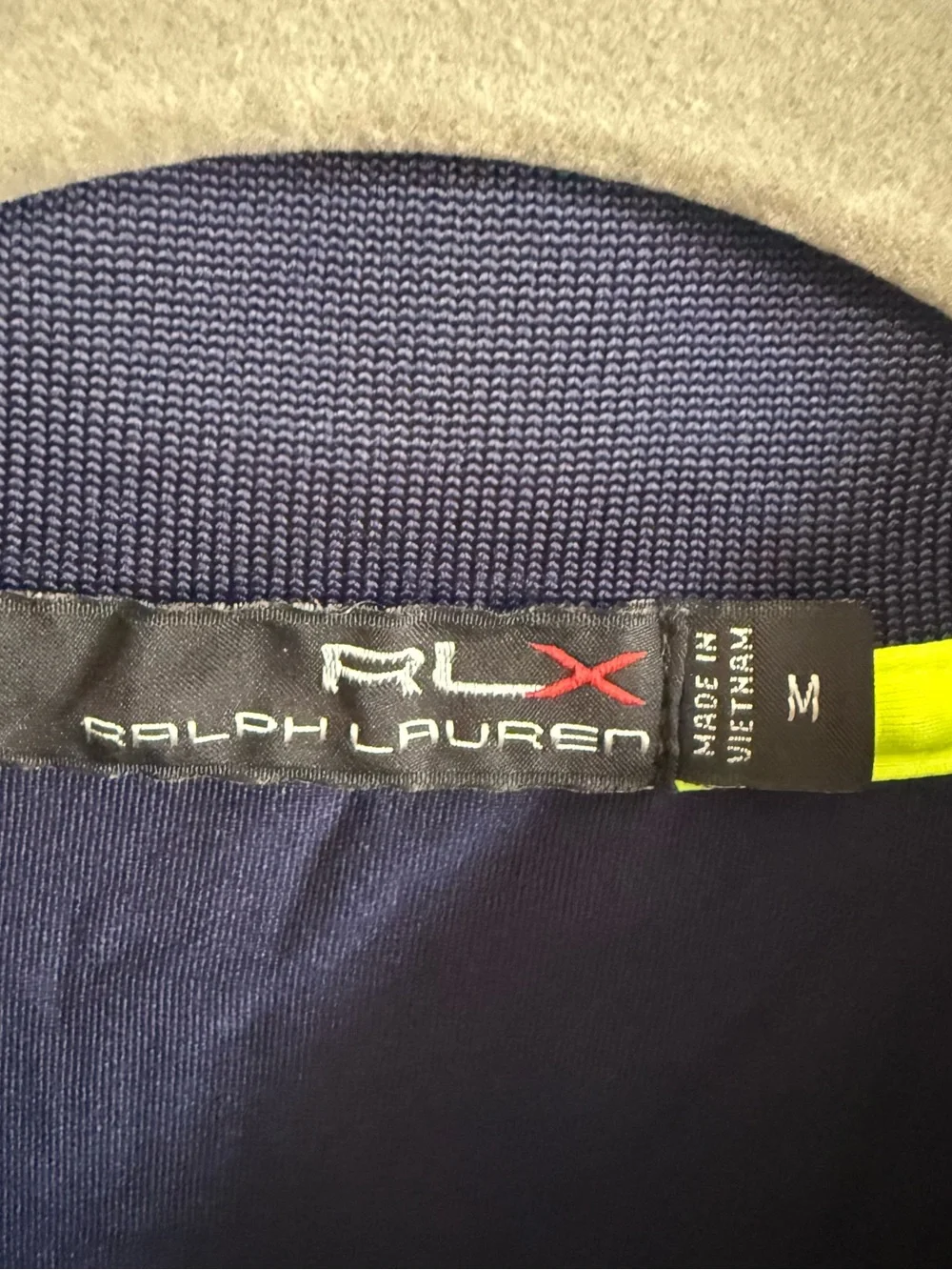 Ralph Lauren RLX Navy, White & Neon-Trim Striped Polo Size M